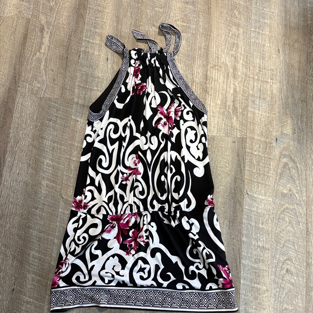 White House Black Market Black and White Kids Dress with Pink Floral